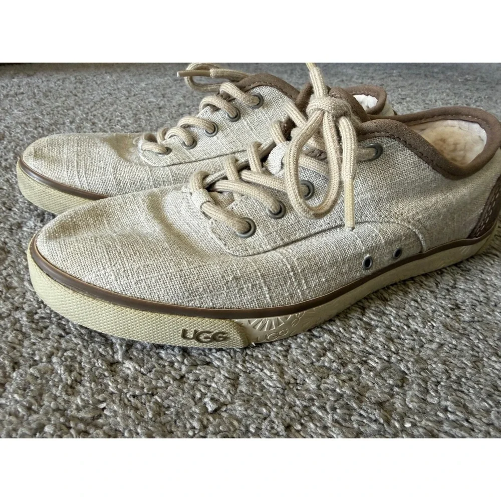 UGG Australia Chivon Oatmeal Linen Tan Suede Lace Up Sneakers 1002641 Womens 7